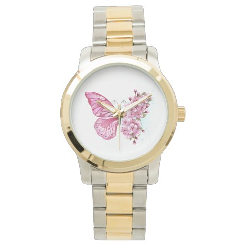 Flower Butterfly with Pink Sakura Watch