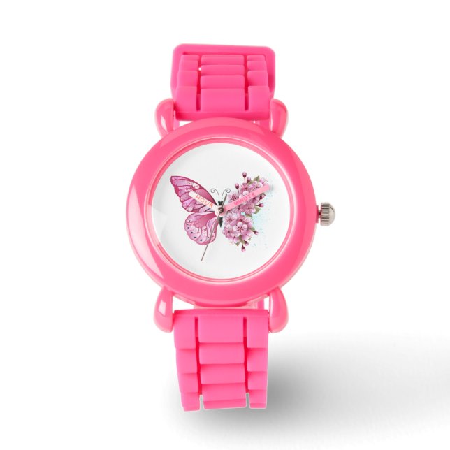 Flower Butterfly with Pink Sakura Watch (Front)