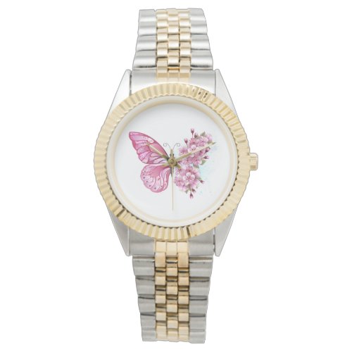 Flower Butterfly with Pink Sakura Watch