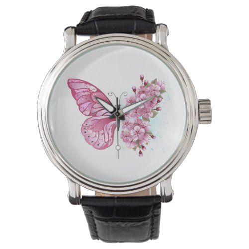 Flower Butterfly with Pink Sakura Watch