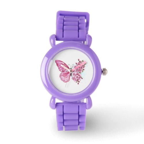 Flower Butterfly with Pink Sakura Watch