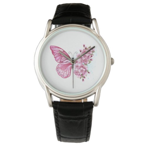 Flower Butterfly with Pink Sakura Watch