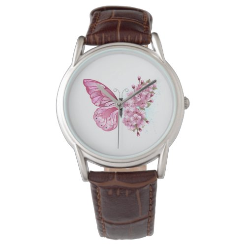 Flower Butterfly with Pink Sakura Watch