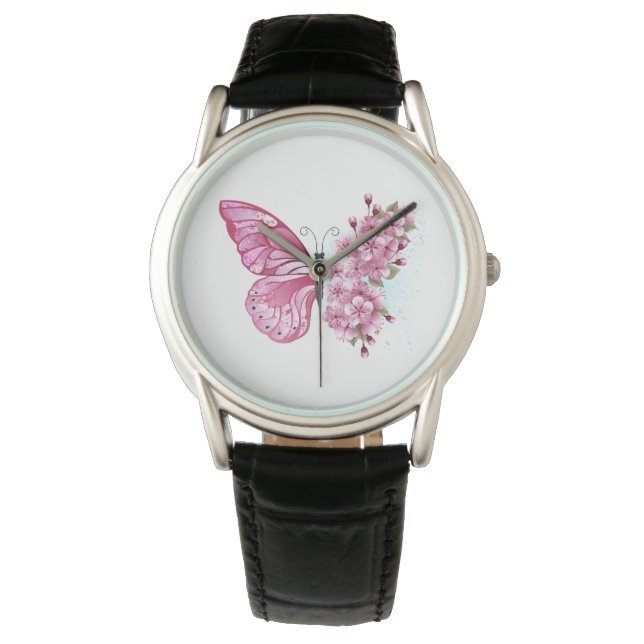 Flower Butterfly with Pink Sakura Watch (Front)