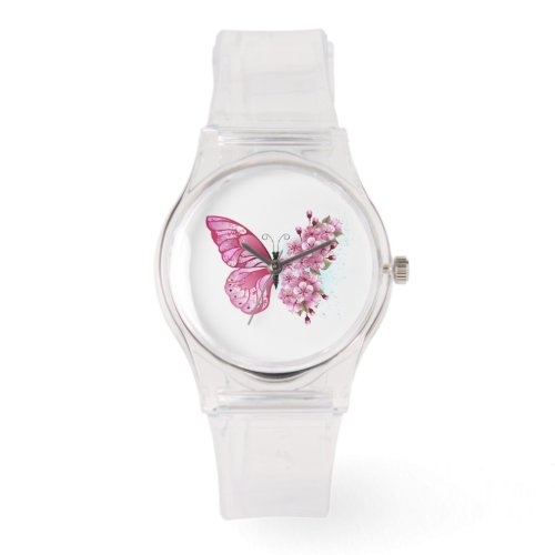 Flower Butterfly with Pink Sakura Watch