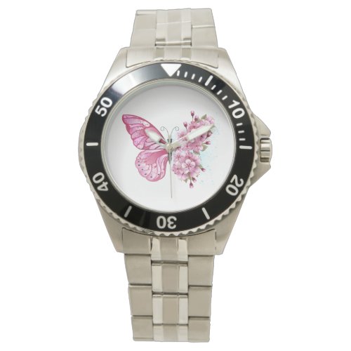 Flower Butterfly with Pink Sakura Watch