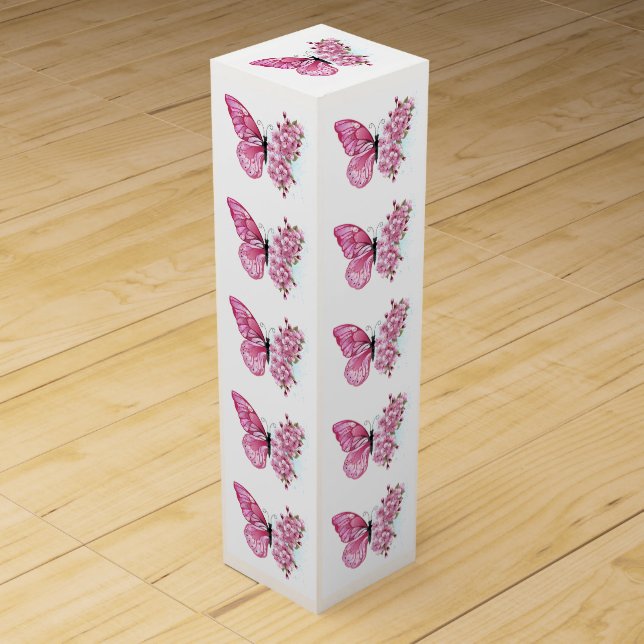 Flower Butterfly with Pink Sakura Wine Box (Front)