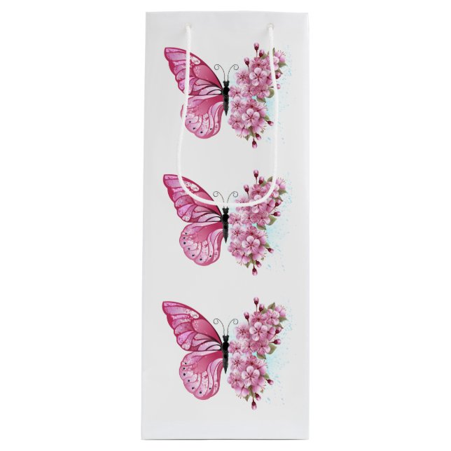 Flower Butterfly with Pink Sakura Wine Gift Bag (Front)