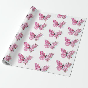 Flower Butterfly with Pink Sakura Wrapping Paper