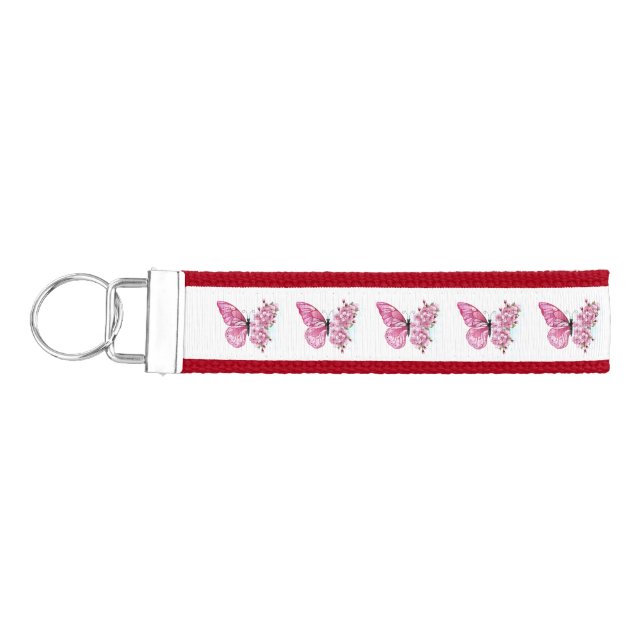 Flower Butterfly with Pink Sakura Wrist Keychain (Keys on Left)