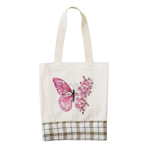 Flower Butterfly with Pink Sakura Zazzle HEART Tote Bag