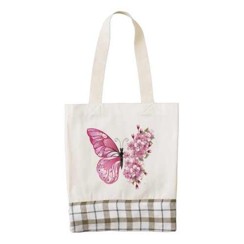 Flower Butterfly with Pink Sakura Zazzle HEART Tote Bag