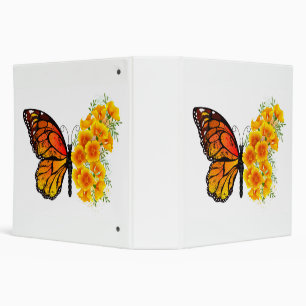 Flower Butterfly with Yellow California Poppy 3 Ring Binder