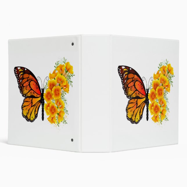 Flower Butterfly with Yellow California Poppy 3 Ring Binder (Background)