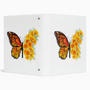 Flower Butterfly with Yellow California Poppy 3 Ring Binder