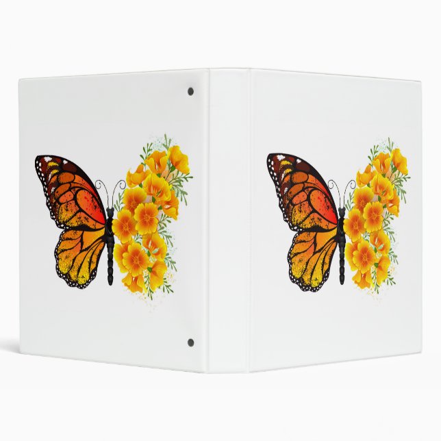 Flower Butterfly with Yellow California Poppy 3 Ring Binder (Background)