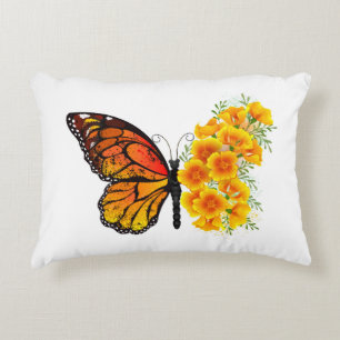 Flower Butterfly with Yellow California Poppy Accent Pillow