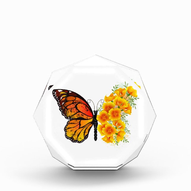 Flower Butterfly with Yellow California Poppy Acrylic Award (Front)