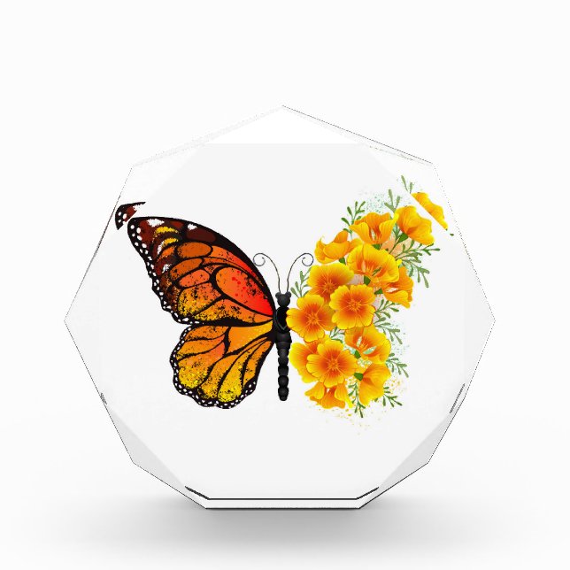 Flower Butterfly with Yellow California Poppy Acrylic Award (Front)