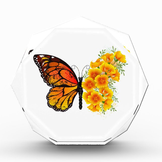 Flower Butterfly with Yellow California Poppy Acrylic Award (Front)