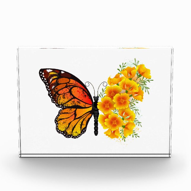 Flower Butterfly with Yellow California Poppy Acrylic Award (Front)