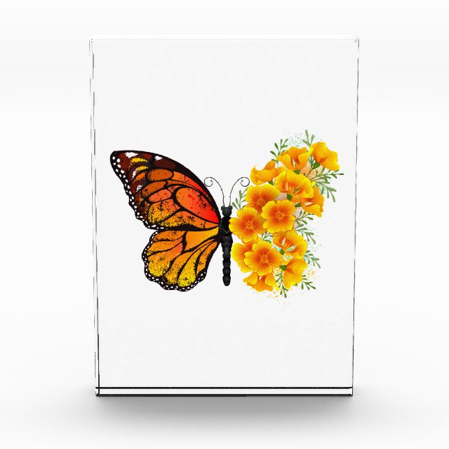 Flower Butterfly with Yellow California Poppy Acrylic Award (Front)