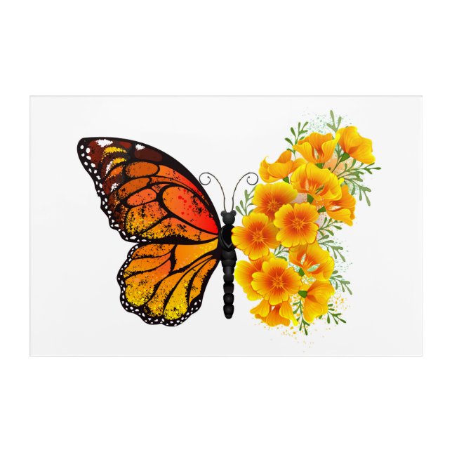 Flower Butterfly with Yellow California Poppy Acrylic Print (Front)