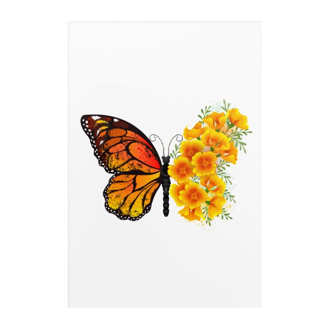 Flower Butterfly with Yellow California Poppy Acrylic Print (Front)