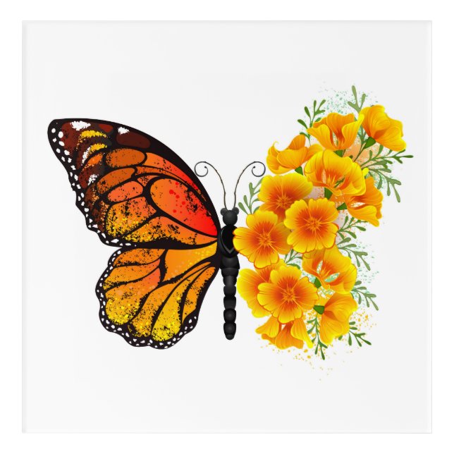 Flower Butterfly with Yellow California Poppy Acrylic Print (Front)