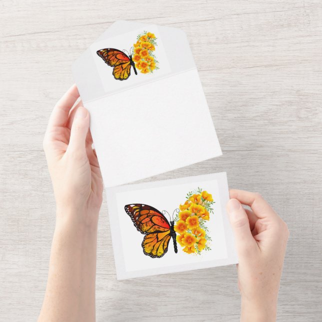 Flower Butterfly with Yellow California Poppy All In One Invitation (Tearaway)