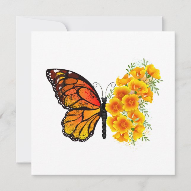 Flower Butterfly with Yellow California Poppy Announcement (Front)