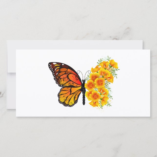 Flower Butterfly with Yellow California Poppy Announcement (Front)