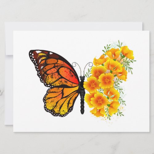 Flower Butterfly with Yellow California Poppy Announcement