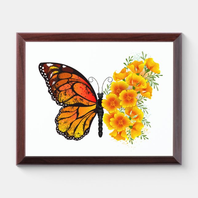 Flower Butterfly with Yellow California Poppy Award Plaque (Horizontal)