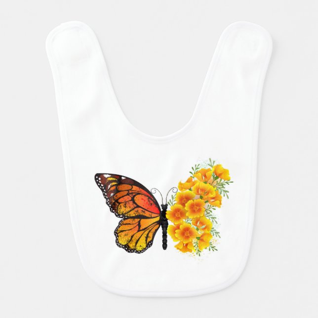 Flower Butterfly with Yellow California Poppy Baby Bib (Front)