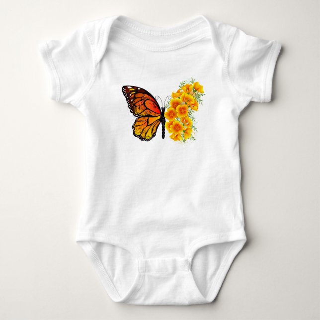 Flower Butterfly with Yellow California Poppy Baby Bodysuit (Front)