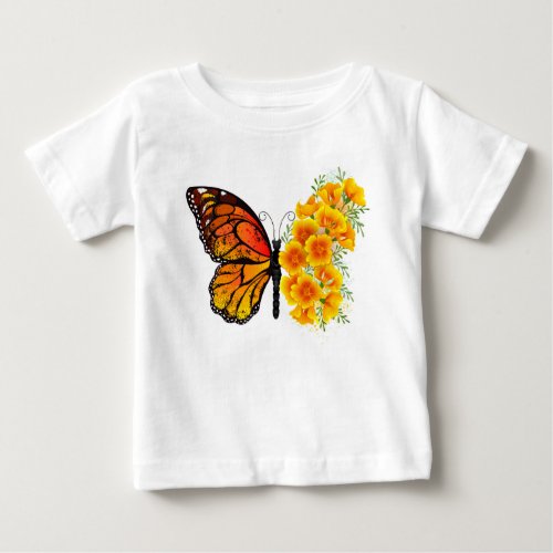 Flower Butterfly with Yellow California Poppy Baby T_Shirt