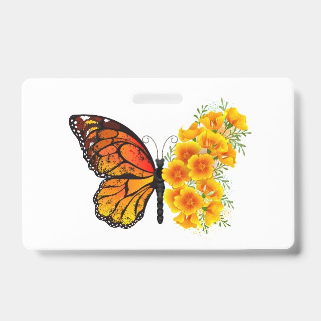 Flower Butterfly with Yellow California Poppy Badge (Front)