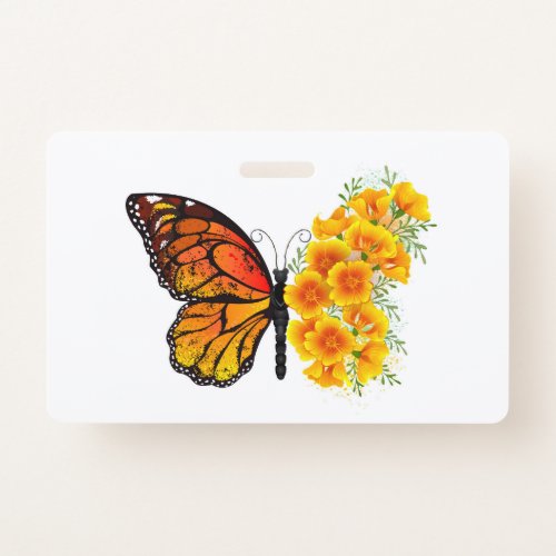 Flower Butterfly with Yellow California Poppy Badge