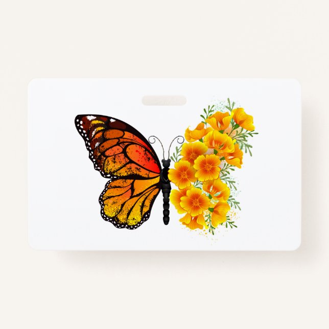 Flower Butterfly with Yellow California Poppy Badge (Front)