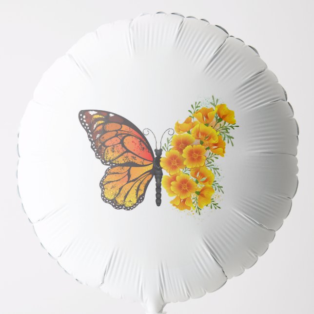 Flower Butterfly with Yellow California Poppy Balloon (Front)