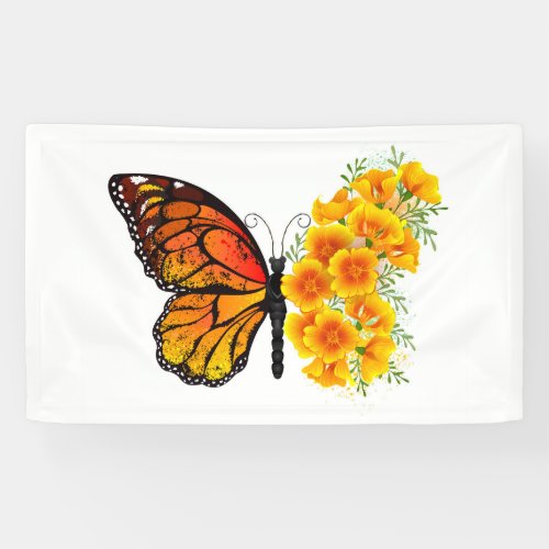 Flower Butterfly with Yellow California Poppy Banner