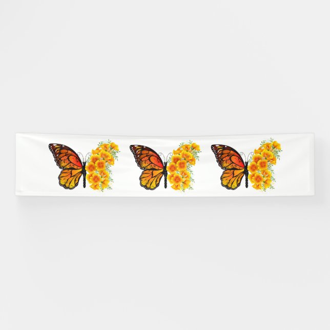 Flower Butterfly with Yellow California Poppy Banner (Horizontal)