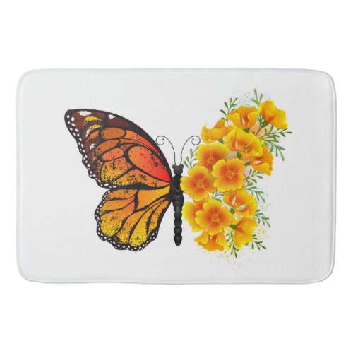 Flower Butterfly with Yellow California Poppy Bath Mat