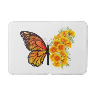 Flower Butterfly with Yellow California Poppy Bath Mat