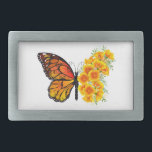 Flower Butterfly with Yellow California Poppy Belt Buckle<br><div class="desc">Orange,  detailed monarch butterfly with wing decorated with yellow,  vibrant California poppy on white background.</div>