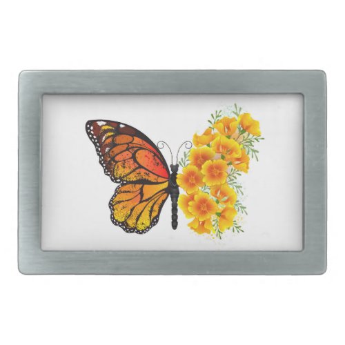 Flower Butterfly with Yellow California Poppy Belt Buckle