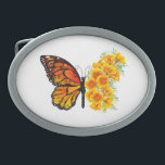 Flower Butterfly with Yellow California Poppy Belt Buckle<br><div class="desc">Orange,  detailed monarch butterfly with wing decorated with yellow,  vibrant California poppy on white background.</div>