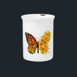 Flower Butterfly with Yellow California Poppy Beverage Pitcher<br><div class="desc">Orange,  detailed monarch butterfly with wing decorated with yellow,  vibrant California poppy on white background.</div>