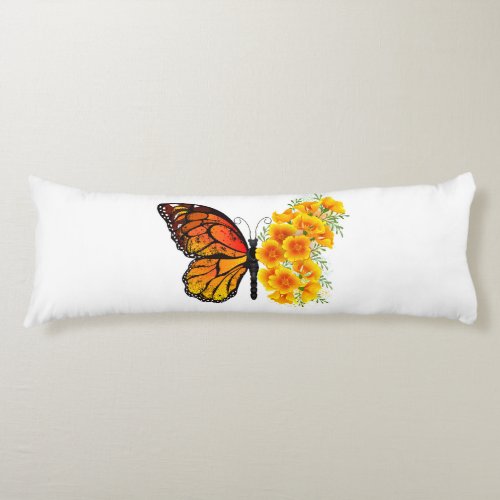 Flower Butterfly with Yellow California Poppy Body Pillow